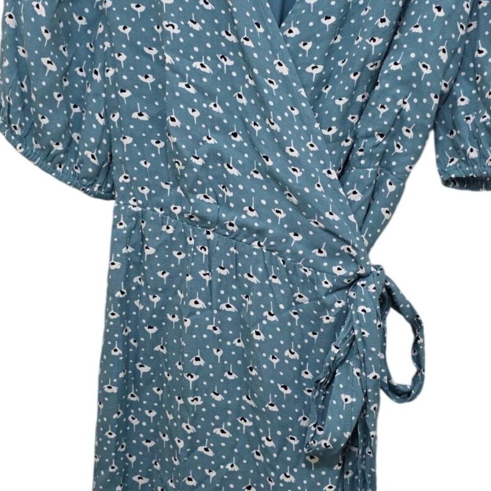 Ann Taylor Teal Floral Wrap Midi Dress